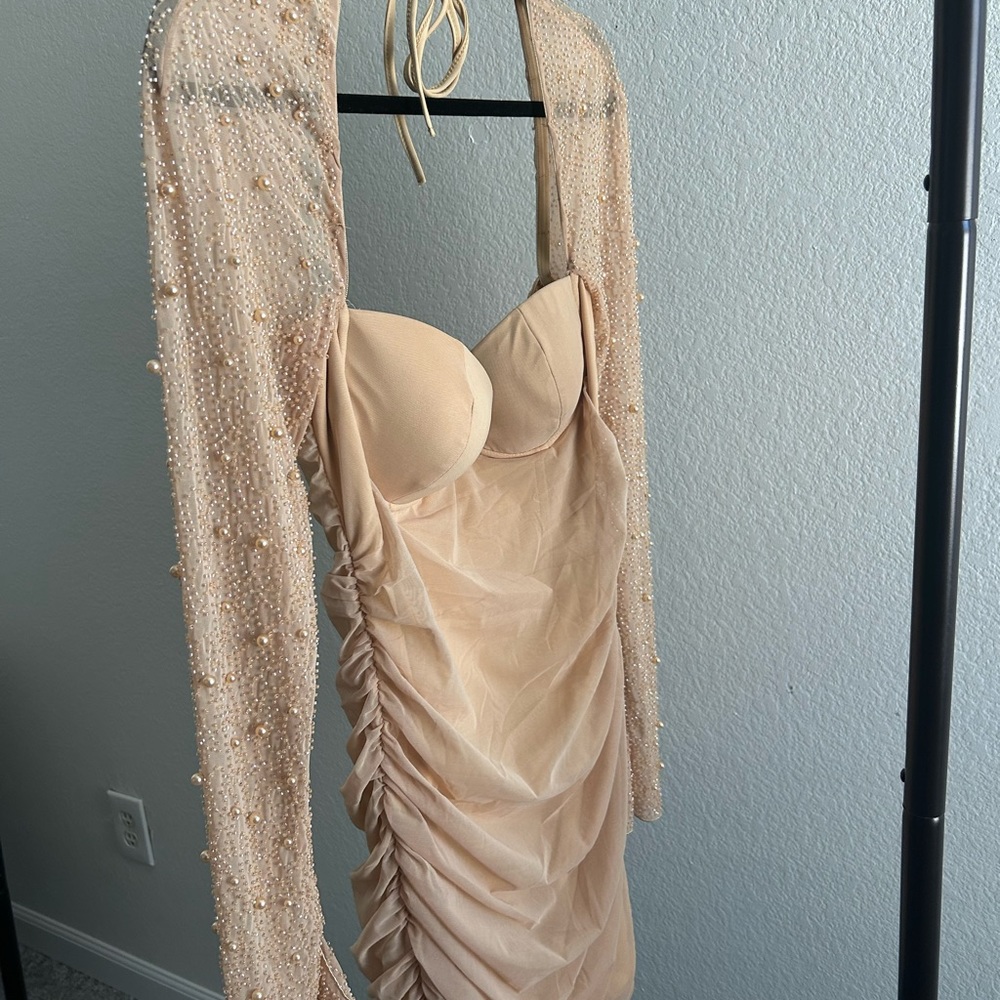 BRAND NEW Embellished Long Sleeve Mini Dress in Gold